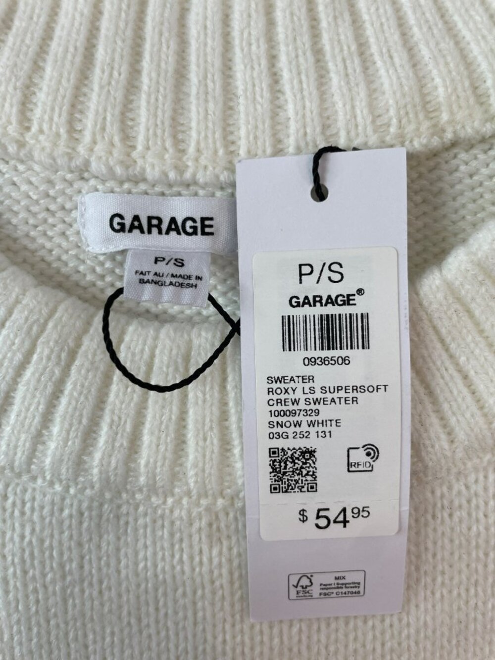 Garage Roxy Supersoft Crew LS Sweater Snow White Women's Size Small MSRP$55 NWT - Picture 5 of 6